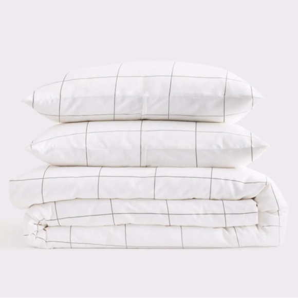 NWOT Quince Classic Organic Percale King Duvet Cover Set in Windowpane